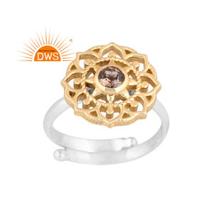 Anillo apilable de diseño Floral de piedras preciosas de cuarzo ahumado Natural de plata de ley de gran venta, joyería personalizada para mujer, regalo para ella - Product Image 1