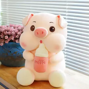 Muñeco de cerdo de peluche Kawaii de 35-55cm con biberón, juguete de Animal relleno, juguete suave para decoración de habitación de niños, regalos de Navidad para niños