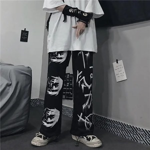 Black Printed Anime <b>Y2k</b> High Sweatpants Male Streetwear Wide Leg Oversize Baggy Casual Sport Washed 100% Cotton Men's Pants - Product Image 6