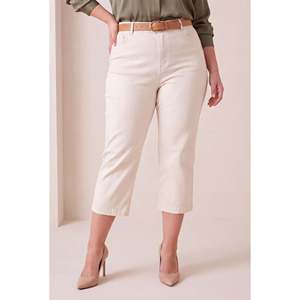 Pantalon capri en coton grande taille avec détail poche, écru - Product Image 4