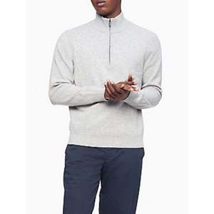 Maglione Classico da Uomo Calvin Klein in Cashmere con Zip 1/4, Taglia XXL, Argento, con Maniche Lunghe a Mezza Lunghezza, Decorazioni con Stampa Invernale Autunnale - Product Image 1