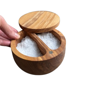 Tazón de sal y pimienta de madera para el hogar y la cocina, caja de especias, contenedor redondo de bodega de sal de madera con tapa, guardián de sal - Product Image 1