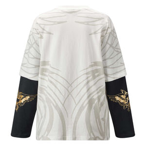 Camiseta de manga larga de doble capa para hombre, ropa de calle personalizada de algodón 100%, Camiseta holgada estampada a la venta - Product Image 2