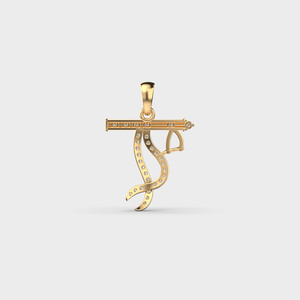 Collar con Colgante de Diamantes Chapado en Oro Amarillo de Lujo, Diseño de Letra Árabe, Corte Brillante Redondo, Unisex, para Uso Diario - Product Image 4