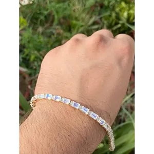 Pulsera de tenis de oro de 14k con piedra lunar arcoíris, accesorio de moda - Product Image 4