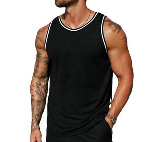 Verano de moda de tela de lana cuello redondo sin mangas de Color sólido camiseta sin mangas personalizada para hombres Fitness gimnasio chalecos camisa para hombres - Product Image 4