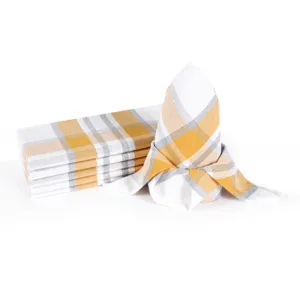 6-Pcs Set High Quality Mustard-Plaid Cotton Table Napkins Simple and Fresh Design for Weddings Restaurants Hotels