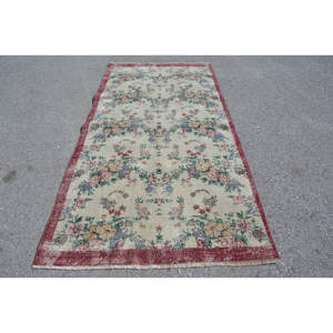 พรมตุรกีโบราณสีเบจ4.2 x 8.7ft พรมขนสัตว์ลาเท็กซ์สำหรับห้องโถงห้องนอนห้องนอน - Product Image 1