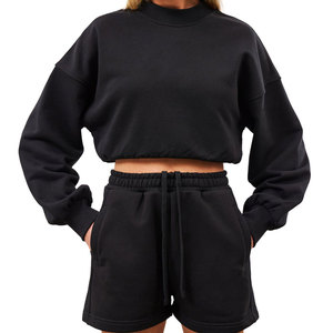 Chándal de Diseño Personalizado, Conjunto de Chándal Liso con Cuello Levantado, Sudadera con Capucha y Pantalones de Chándal Desgastados, Lavado Ácido, Chándal de Mujer - Product Image 5