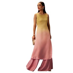 Amarillo Ombre A Line Kurta con pantalones de campana al por mayor de las mujeres Ropa Étnica OEM proveedor de fábrica de ropa personalizada PartyOutfit - Product Image 1