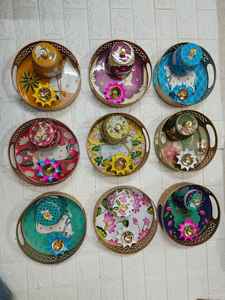 ชุดถาดวัวสไตล์อินเดียแบบใช้ซ้ำได้ พร้อมโถทองเหลืองและเชิงเทียนรูปดอกบัว สำหรับตกแต่งบ้านและงานเทศกาล - Product Image 2