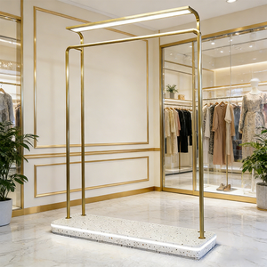 Espositore per Abiti Personalizzabile con LED, Robusto Portabiti da Boutique, Stand Espositivo Dorato per Indumenti - Product Image 1