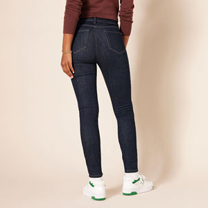 Pantalons en gros pour femmes, coupe slim droite, brodés, 100% coton, séchage rapide, jeans respirants, décontractés, hip-hop, bouton central - Product Image 3