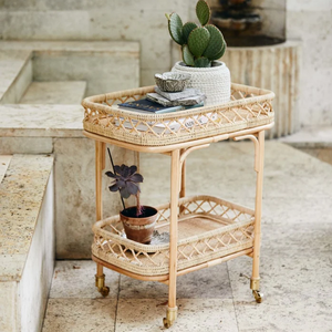 Carrito de Bar de ratán artesanal, carrito de servicio de bebidas premium para decoración de espacios de lujo para el hogar, hoteles, restaurantes - Product Image 2