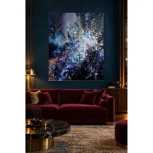Impression sur toile abstraite Fida, fond bleu marine, éclaboussures de peinture blanche - Product Image 3