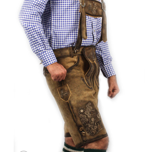 กางเกงขาสั้นหนังแพะแท้สำหรับผู้ชาย, กางเกงหนังแพะแท้แห้งเร็วระบายอากาศได้ดีมีลายปักเอวกลาง - Product Image 4