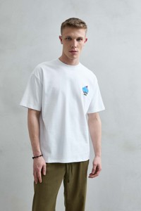 T-Shirt in Cotone Beige Vestibilità Regolare - Motivo Floreale Anti-Pilling 240g Stile Casual Costiero Manica Corta - Product Image 2