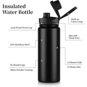 SilverJet Stainless Steel Water <b>Bottle</b> 24 Oz Insulated With <b>Straw</b> Lid For Sports Outdoor Gym Use - Product Image 2