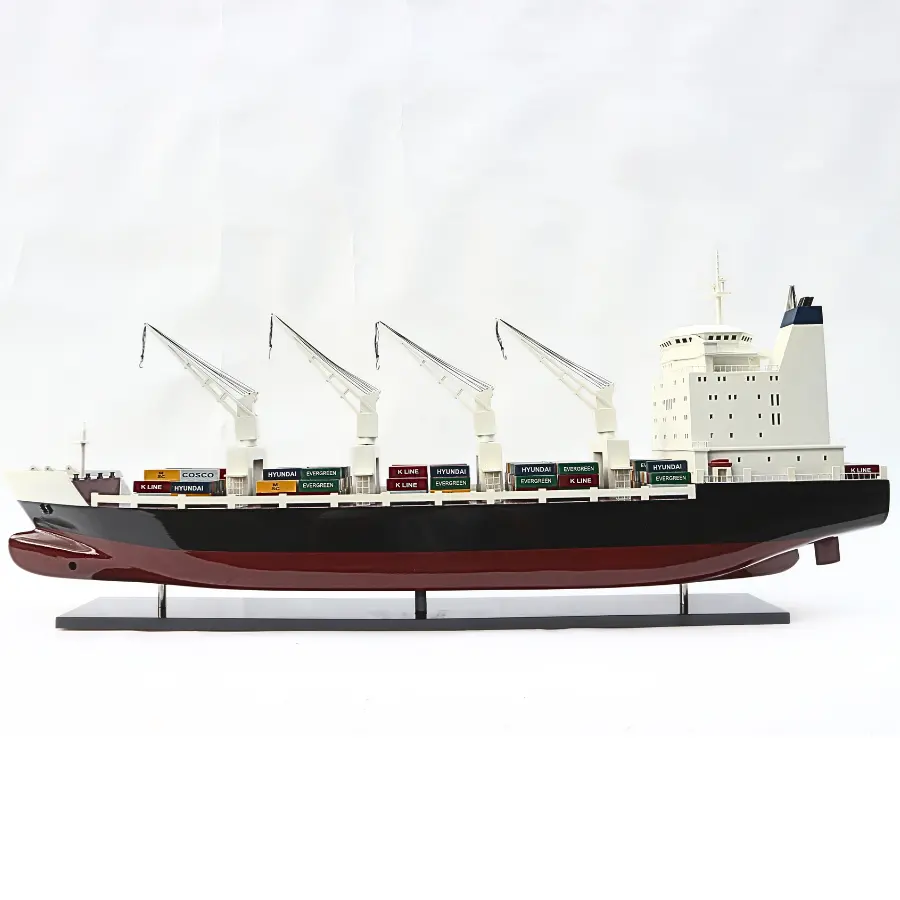 GENERAL CARGO SHIP WITH CRANES 100% HANDMADE - HIGH QUALITY MERCHANT SHIPS - WOODEN HANDICRAFT MODEL MADE IN VIETNAM PRODUCT