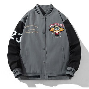 Veste universitaire d'hiver chaude et durable, broderie patchwork, lettres, col en tricot côtelé, poignets et ourlet, boutons-pression sur le devant, unisexe - Product Image 1