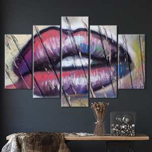 ภาพพิมพ์บนผ้าใบลายลิปอาร์ตสมัยใหม่: ภาพพิมพ์ติดผนังพร้อมดีไซน์ลวดลายนามธรรมที่โดดเด่น, ชุด 5 ชิ้น: ภาพพิมพ์แบบห่อขอบ - Product Image 1