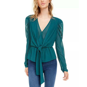 LEYDEN Top da Donna Blu Scuro con Maniche a Sbuffo e Laccetti Frontali, Vestibilità Ampia, in Cotone Chiffon, Casual, Corto, con Decorazione a Bottoni, Taglia XL - Product Image 1