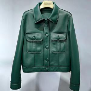 2025 veste en cuir de mouton pour femmes de haute qualité manteau formel court élégant pour l'hiver et le printemps vestes en cuir tissé - Product Image 1