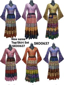 ชุดเสื้อและกระโปรงสั้นสไตล์วินเทจโบโฮสุดฮิตสำหรับผู้หญิง ผ้าไหมแท้ 100% ลายดอกไม้ เหมาะสำหรับงานแต่งงานและงานปาร์ตี้ - Product Image 6