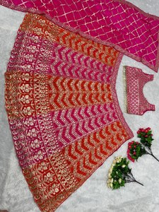 MARIAGE LOURD FUAX GEORGETTE BRODÉ SEQUENCE TRAVAIL LEHENGAS CHOLI AVEC DUPATTA - Product Image 3