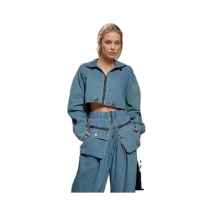 New Stylish Designer Winter <b>Denim</b> <b>Jackets</b> <b>Men</b> Coats Patchwork Stand Collar Long Sleeve Spliced Drawstring Front Streetwear Coat - Product Image 1