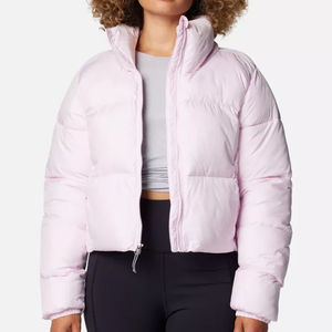 Veste matelassée courte confortable pour femme, rose, OEM, fermeture éclair intégrale, respirante, d'hiver, en duvet, pour la vente en gros - Product Image 1
