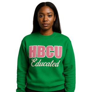 Hbcu สเวตเชิ้ตแขนแร็กแลนสีเขียวปักลายด้วยกำมะหยี่เสื้อสเวตเตอร์ออกแบบได้ตามต้องการสไตล์กรีกสมาคมสตรี - Product Image 1