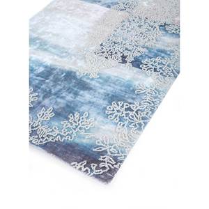 Alfombra de Lana y Viscosa Tejida a Mano con Diseño Floral Azul Sile, Personalizada para el Hogar, PHWV-103 - Product Image 2