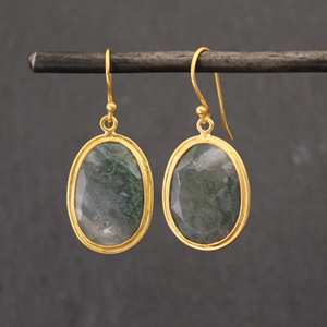 Boucles d'oreilles à la mode pour femmes en argent sterling 925 plaqué or avec mousse Agate Gemstone Forme ovale Joli design pour les filles - Product Image 6