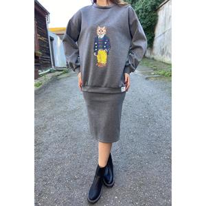 Abito doppio sportivo con gonna a matita con dettagli in tessuto grigio intrecciato - Product Image 2