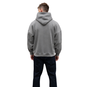 Mens Light Grey Oversized Hoodie Pullover 50% Cotton 50% Polyester Drop Shoulder Streetwear Relaxed Fit Winter <b>Sweatshirt</b> - Product Image 2