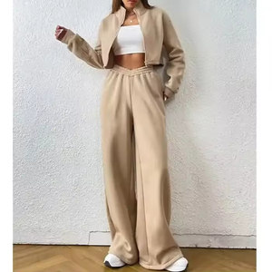 Ensemble de survêtement 2 pièces pour femme, coupe ample, style windbreaker, avec broderie personnalisée, comprenant un crop top et un pantalon ample, effet délavé soleil et délavé à l'acide, très vendu - Product Image 5