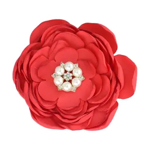 Wholesale 5 inch pre made single faced rose satin ribbon flower