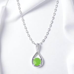 สร้อยคอจี้เหลี่ยมเพชรพลอยรูปลูกแพร์สีเขียวพร้อมโซ่เงินสเตอริงขนาด18นิ้วเครื่องประดับแฟชั่นขายส่ง - Product Image 1