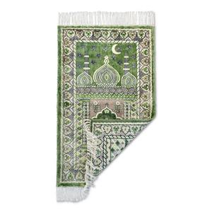 Tapis de prière pour la maison de qualité supérieure, moderne, vert foncé beige, motif floral imprimé, viscose de qualité supérieure, 27x45, dos antidérapant, meilleur choix - Product Image 1