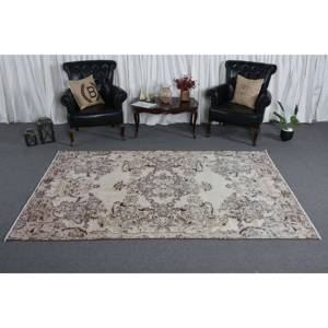 Tapis turc fait à la main en laine marron beige antique de 5.7x8,7 pieds Design patchwork de style classique pour chevet Rectangle couloir Latex - Product Image 3