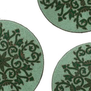 Handmade Durable Modern Round Satin <b>Placemat</b> with Green Bead Floral Design <b>for</b> Wedding Parties and Home Use Banquet Decoration - Product Image 2