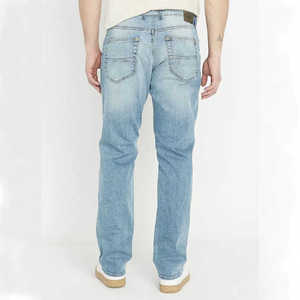 กางเกงยีนส์ผู้ชายขาตรงเข้ารูปผ้าฝ้ายสีฟ้าอ่อน - Product Image 3