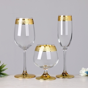 <strong>Vintage</strong> Crystal Etched Gold Rimmed Pattern <strong>champagne</strong> Flutes Cognac Cooler Cocktail Wine <strong>Glasses</strong> with Thick Gold Band Bottom - Product Image 6