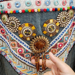 Chaqueta vaquera azul para mujer de la mejor calidad, cadena con borlas bordadas, lavado con agua, abrigo informal de talla grande con chaqueta vaquera grande - Product Image 3