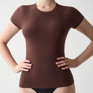 Casual cuello redondo manga corta súper suave sólido algodón/fibra de bambú Sexy verano secado rápido transpirable Crop Top ajustado para mujer - Product Image 1