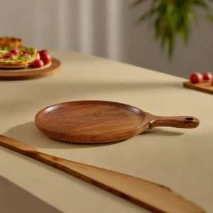 Woodino Plateau de service à pizza en bois de sheesham rond de 12 pouces Design d'artisan artisanal pour les fêtes - Product Image 2