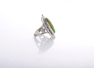 925 Sterling Silver Trendy <b>Statement</b> Rings Green Copper Turquoise Bezel Setting Inlay <b>Cushion</b> Design for Women's Promise Fingers - Product Image 4