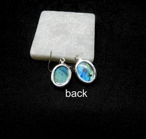 Pendientes de labradorita de plata de ley con ajuste de bisel incrustaciones ovaladas azules llamativas para bodas y fiestas - Product Image 5
