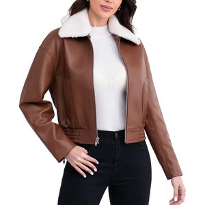 2025 automne véritable peau de mouton en cuir dames veste avec col en fourrure détachable fermeture à glissière bouton décoration ODM Services - Product Image 2